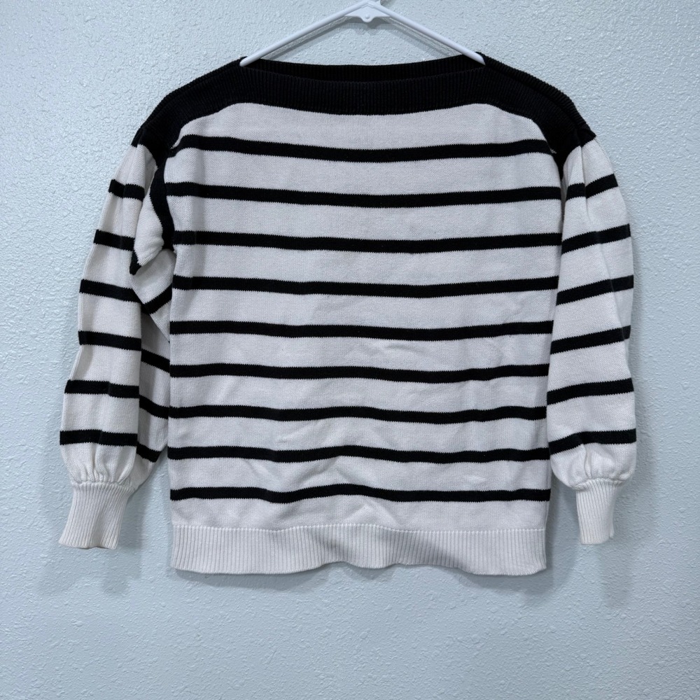 LOFT Petite Striped Boat Neck Sweater Black White‎ Cotton XXSP